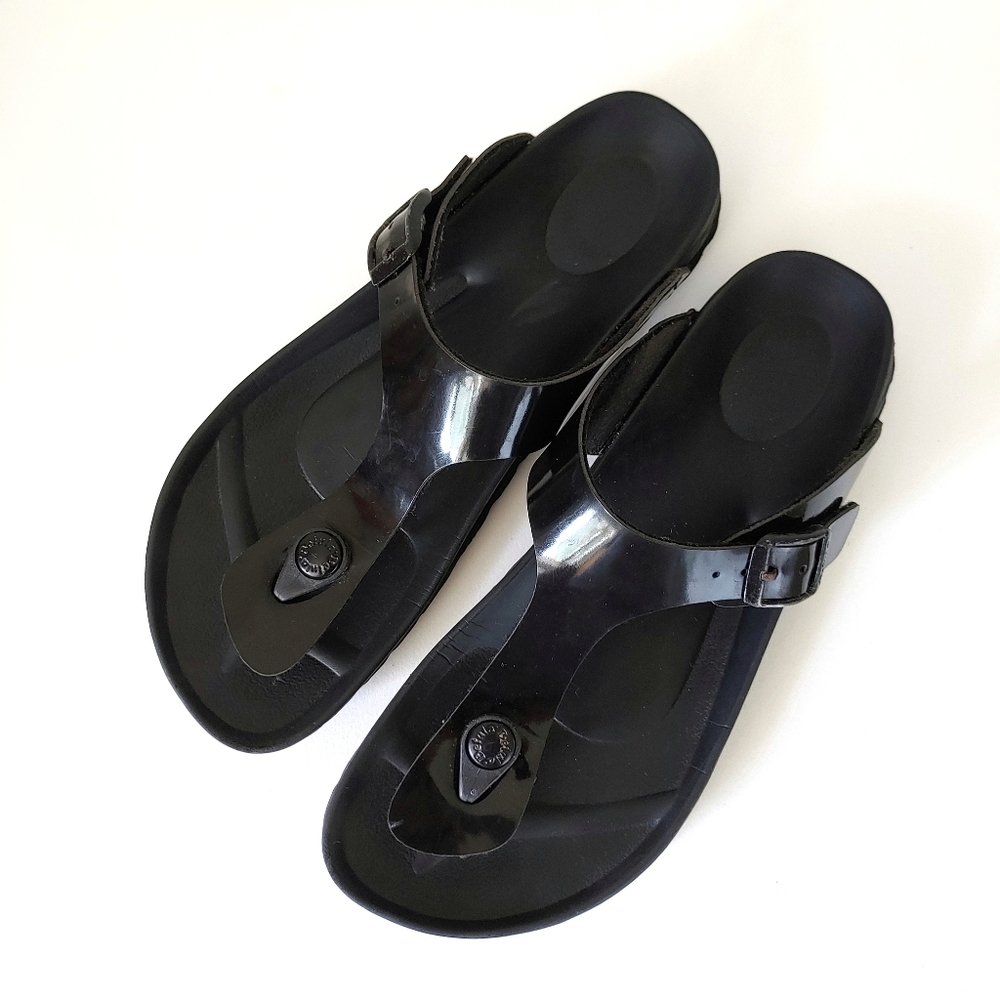 Birkenstock Betula Gizeh EVA Thong Sandal Patent Vegan Leather Size 6 Black
